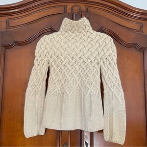 TSE Cream Cable Knit Turtleneck Sweater